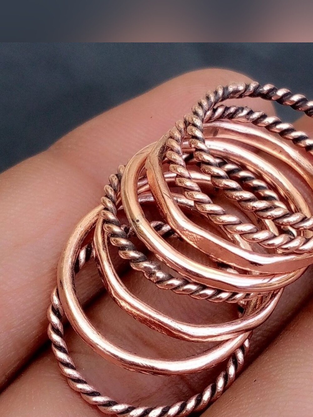 Set Of 8 Copper Stackable Rings - Picture 2 of 2